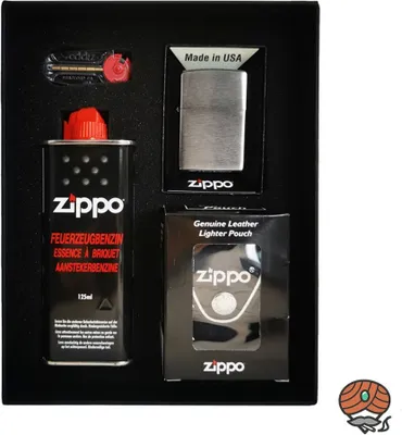 Produktbild von Zippo Geschenk Set, mit Ledertasche schwarz, 125ml Feuerzeugbenzin, Feuersteine