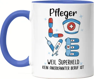 Produktbild von Ich Bin Pfleger Weil Superheld Kein Anerkannter Job Ist Tasse Blau Geschenk Danke Sagen