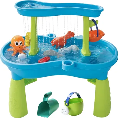 Productafbeelding van Relaxdays Waterdectafel, 2 niveaus, veel accessoires, hoogte x breedte x diepte: 62x57x37 cm, modderkeuken voor water en zand, kunststof, kleurrijk