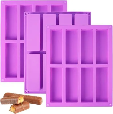 Produktbild von Silikonofen - 8-teilig - Süßigkeitenformen, Schokoladenformen, Granolabarformen, Backformen, Fudgeformen, Nougatformen - 3-teilig