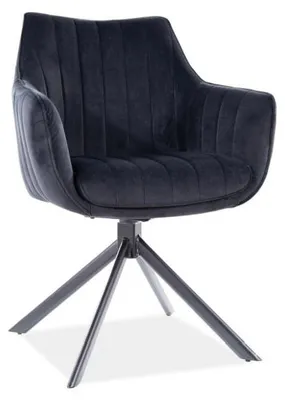 Image de Chaise pivotante en velours - Noir - Pieds en métal noir - H 86 cm x l 42 cm