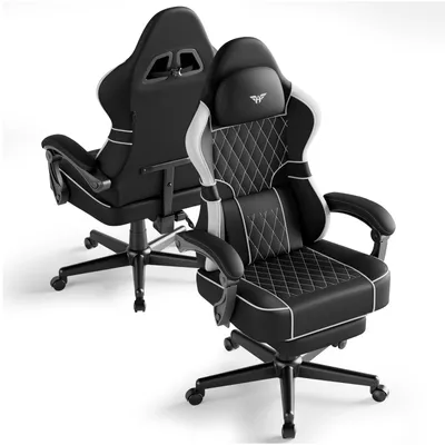 Produktbild von Arvioo Massage Gaming Stuhl mit Fußstütze, gaming chair PC Stuhl, Gamer Stuhl 150kg Belastbarkeit, 90-160° Rückenlehne einstellbar, PVC-Leder