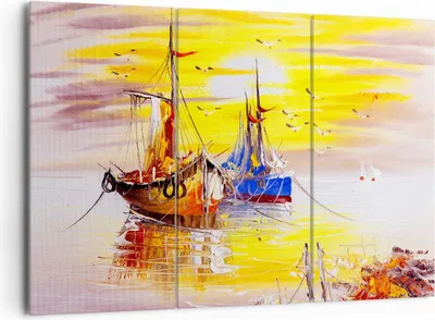 Produktbild von Bild auf Leinwand - Leinwandbild - Boote Sonne Meer Reisen - 165x110cm - Wand Bild - Wanddeko - Leinwanddruck - Bilder - Kunstdruck - Wanddekoration - Leinwand bilder - Wandkunst - CE165x110-2882