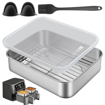 Productafbeelding van RVS Bakvorm voor Airfryer met Deksel en Handvatten