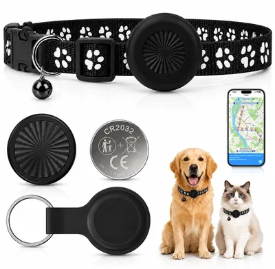 Produktbild von PHYNDR GPS-Tracker für Katzen, schwarzes verstellbares Halsband,Zwei-System Echt