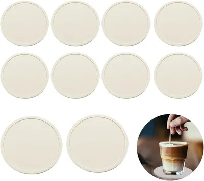 Productafbeelding van Ronde siliconen glazen onderzetters - Set van 10 - Antislip en geïsoleerd voor drankjes - Bekers - Bar - Tafel - Wit - Grijs