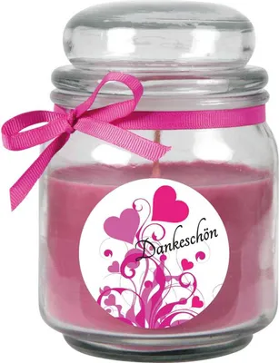 Immagine prodotto di Candela profumata in barattolo "Grazie", fragranza: lavanda (viola), 300g - dura fino a 70 ore