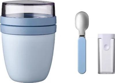 Produktbild von Mepal Set Lunchpot Faltbarer Löffel Ellipse – Nordic Blue – praktischer Müslibecher und Behälter für Transport von Lebensmitteln