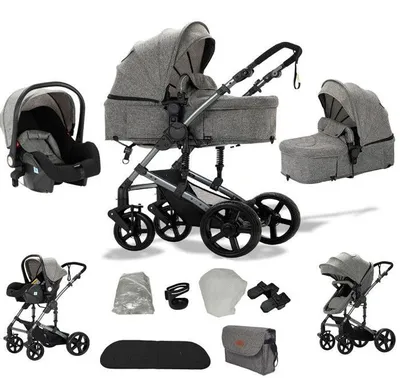 Immagine prodotto di Passeggino trio 3 in 1 con navicella e seggiolino auto grigio