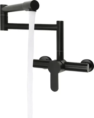 Immagine prodotto di Rubinetto da cucina - Montaggio a parete Miscelatore monocomando - Ruotabile a 360° - Ottone - Per lavello - Dimensione L - Nero