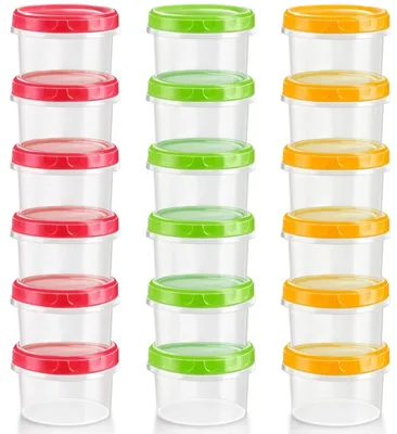 Immagine prodotto di TRANKIELO® - 18 contenitori riutilizzabili per alimenti da 120 ml - privi di BPA, adatti al microonde e alla lavastoviglie, con coperchi colorati