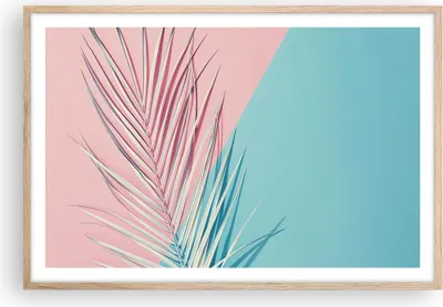 Produktbild von Gerahmtes Poster - Rahmen in heller Eiche - Blatt Rosa Türkis - 91,5x61 cm - Wand Bild - Wanddeko - Wandbilder - Kunstposter - Wandposter - Bilderrahmen - Bilder - Kunstdruck - P2NAA91x61-4421