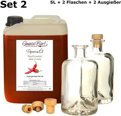 Produktbild von Peperoniöl - Chiliöl 5L inkl. 2 Flaschen & 2 Ausgießer! Angenehm scharf!  Kanister Großgebinde Peperoni Öl Rapsöl