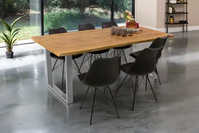 Produktbild von Esstisch Baumkante Holz-Optik Wildeiche 200 x 100 U-Gestell silber JOSY