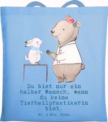 Produktbild von Mr. & Mrs. Panda Schultasche Tierheilpraktikerin Herz - Sky Blue - Geschenk, einkaufsshopper, Tote Bag, Tasche, Shopping, Einkaufstasche, Laptoptasche