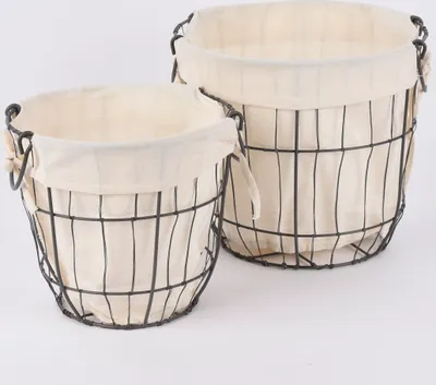 Produktbild von Sass & Belle 2er Set Aufbewahrungskörbe Metalldraht mit Canvasbeutel 27,5x24cm