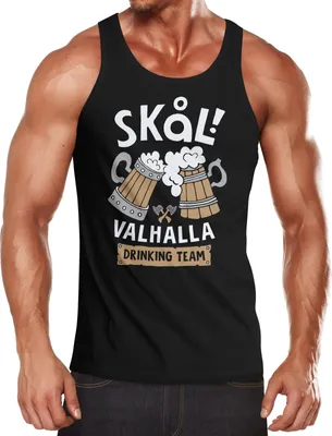 Produktbild von Herren Tanktop Skâl! Valhalla Drinking Team Prost Bier Wikinger Fun-Shirt Party Trink-Spruch lustig Muskelshirt Moonworks® schwarz S
