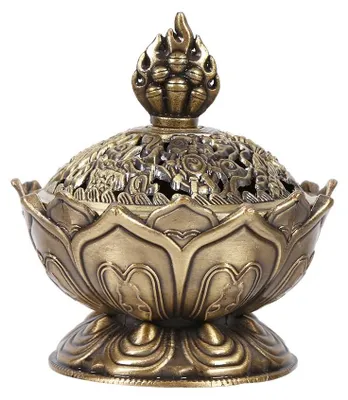 Räucherstäbchenhalter aus Zinklegierung, Lotusform, Bronze, 6,9 x 7 cm