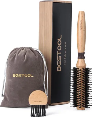 Produktbild von Runde Wildschweinborsten Haarbürste für Damen und Herren, Föhnen, Glätten, Locken, Haartextur (Barrel