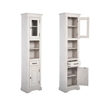 Produktbild von Landhaus Badezimmer Hochschrank LIRIA-56, Massivholz weiß gebleicht, B x H x T ca. 45 x 190 x 30cm