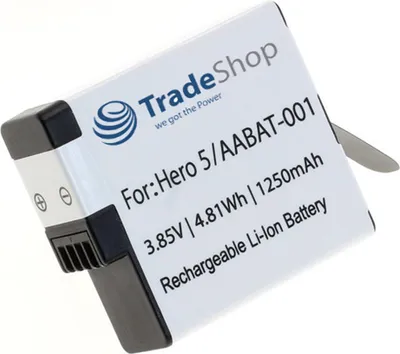 Produktbild von Trade-Shop Hochleistungs Li-Ion Akku 3,85V 1250mAh für GoPro Hero 5, 6, 7, 8 Black ersetzt GoPro AABAT001, AHDBT501, CHDHX501, 60385, 60385-91012