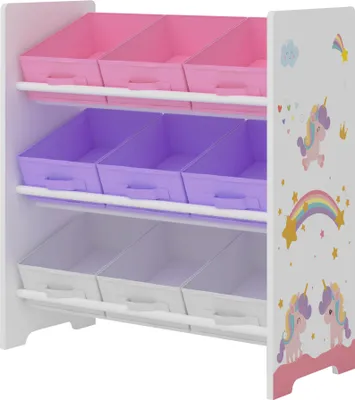 Produktbild von Kinderregal ‘Boiro’ mit 9 Faltboxen 60 x 62 x 30 cm Einhorn-Motiv