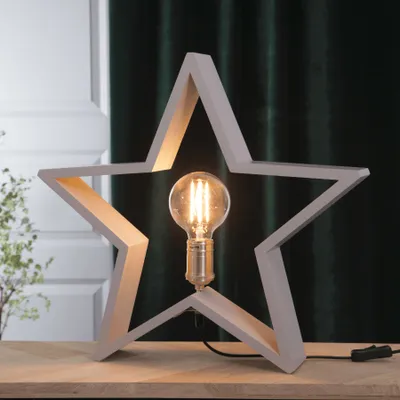 Zdjęcie produktu dla Lampa gwiazda drewniana stołowa beżowa LYSEKIL 50 cm wymienne żarówki LED E27