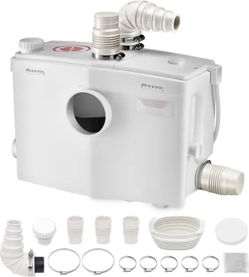 Produktbild von Fäkalienhebeanlage - Schmutzwasserpumpe - 1200 W - 180 L/min Durchfluss - 10 m Förderhöhe - 4 Wassereinlässe - Für WC, Dusche, Waschbecken, Badewanne, Waschküche, Keller