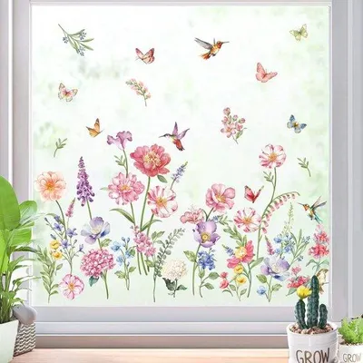 Image de Décorations de fenêtre en plastique, motifs papillon, films adhésifs pour fenêtres, motifs floraux, décorations de printemps