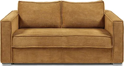 Produktbild von Express 3-Sitzer Schlafsofa in senfgelbem Cord - Schlafbereich mit 140 cm breiten Latten - 22 cm Matratze mit Formgedächtnis - LORETO
