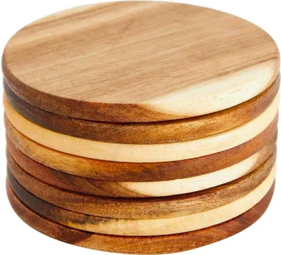 Produktbild von 8er-Pack Untersetzer aus Akazienholz für den Couchtisch – Holzuntersetzer für Getränke, Esstisch, Bar (4 Zoll)