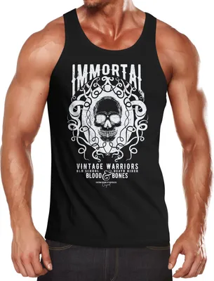 Produktbild von Herren Tank-Top Totenkopf Immortal Skull Vintage Warriors Slim Fit Muskelshirt Muscle Shirt Neverless® schwarz 3XL