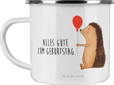 Produktbild von Mr. & Mrs. Panda becher emaille Igel Luftballon - Weiß - Geschenk, Lustige Sprüche, Motivtasse, Tasse, Geburtstag, Pott, Haferl, Happy Birthday, Glückwunsch, Teetasse