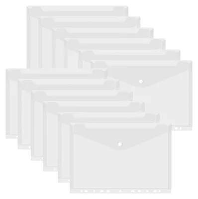 Produktbild von 12 Stück Dokumenten-Mappen A4, Transparent Druckknopf A4 Dokumentenmappe Sammelmappen für Dokumente Organisieren mit Binderlöcher und Etikettentasche wasserdicht