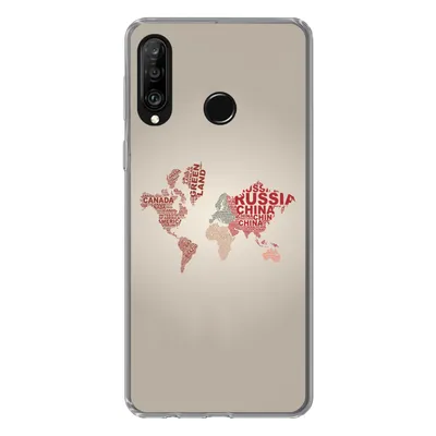 Produktbild von MuchoWow® Handyhülle Schutzhülle Hülle für Huawei P30 Lite Weltkarte - Karte - Briefe Silikon Softcase Handy Hülle - Handyhülle