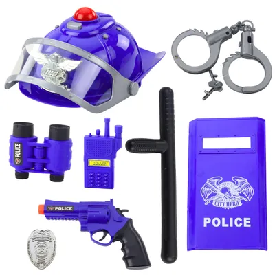 Productafbeelding van Politieset voor kinderhelm, pistool, handboeien, accessoires, 9 stuks.