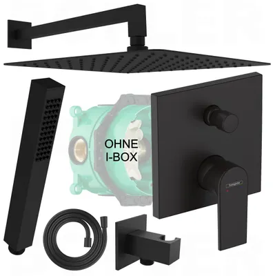 Produktbild von HANSGROHE VERNIS SHAPE Unterputz Armatur mit Umsteller | inkl. BOFLER Unterputz Duschset #20-O, Duschanlage, Regendusche 30cm, Brauseset, matt schwarz