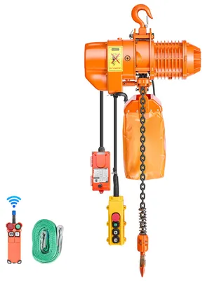 Zdjęcie produktu dla Elektryczny wciągnik łańcuchowy VEVOR o udźwigu 500 kg i wysokości podnoszenia 6 m, trójfazowy suwnica pomostowa z pilotem radiowym o zasięgu 100 m i pilotem przewodowym o długości 4,5 m, łańcuch G80, wyłącznik awaryjny, wciągnik łańcuchowy do fabryk, magazynów i garaży