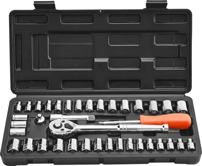 Produktbild von Steckschlüsselsatz - 39-tlg. Ratschen- & Knarrenkasten - 9,5 & 6,4 mm Antrieb - Metrisch & Zöllig (SAE) - Chrom-Vanadium-Stahl - Mit Ratsche & Zubehör - Transportkoffer