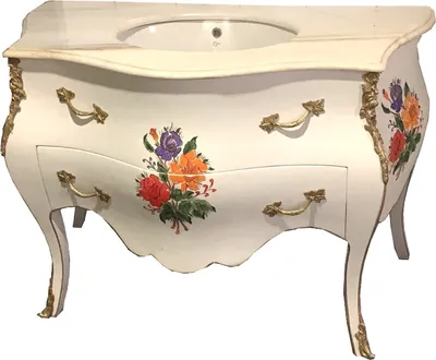 Immagine prodotto di Casa Padrino cassettone barocco bianco / dipinto a fiori con piano in marmo - Arredo bagno barocco