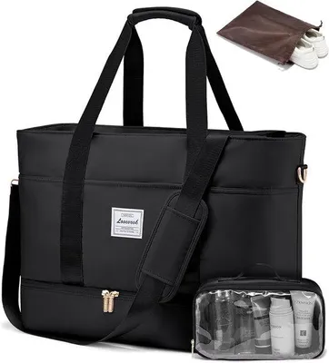 Produktbild von Famanu Reisetasche für Damen, wasserdichte Weekender mit Schuhfach - Schwarz