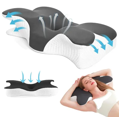 Obrázok produktu pre Vankúš z pamäťovej peny, ergonomická podpora, nastaviteľný komfort, tmavosivá farba, 60x14 cm