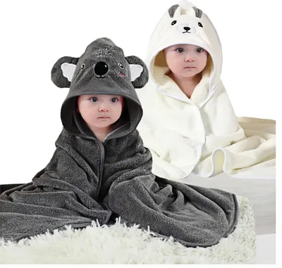 Produktbild von 2 Stück Cartoon Tier Baby Badetuch für Neugeborene, Baby, Kleinkind, Säugling - saugfähige große Baby Handtuch - Bär, 80*80CM