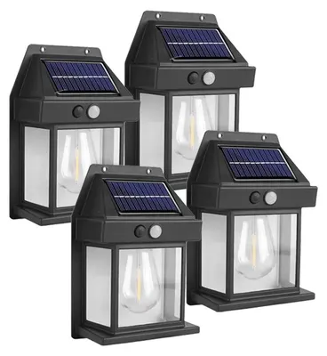Productafbeelding van Buitenverlichting, zonnepaneel, LED-straatlamp, bewegingssensor, waterdicht ontwerp, 4 stuks, zwart