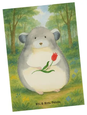 Produktbild von Mr. & Mrs. Panda Postkarte Chinchilla Blume Design - Weiß - Geschenk, bildkarte, Chinchillas, Kummer, Lustige Sprüche, Grußkarte, Büro, Postkarten, Chaos, Ansichtskarte