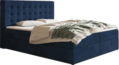 Produktbild von Boxspringbett 180x200 cm Jora - Doppelbett mit Matratze & Topper, 2x Bettkasten - Samtstoff (Blau - Kronos 09)