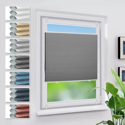 Image de Stores plissés occultants, sans perçage, blanc et gris foncé, 40x110 cm, fixation par pince, thermiques, protection solaire, isolation thermique