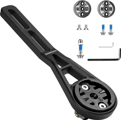 Image de ROCKBROS Support pour ordinateur de vélo Support de prolongation pour guidon Compatible avec Garmin, Wahoo, Bryton Nylon Noir