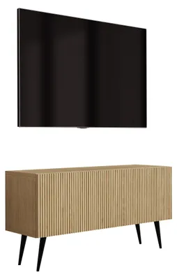 Immagine prodotto di Mobile TV in legno di quercia oliato, con piedi inclinati neri, dimensioni 100 x 32 x 52 cm