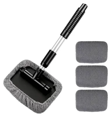 Produktbild von Autowaschbürste mit Teleskopstiel Set, Auto Scheibenreiniger mit 4 Mikrofaserpads für die Reinigung von Autoscheiben